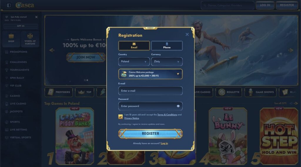 Casea casino registration